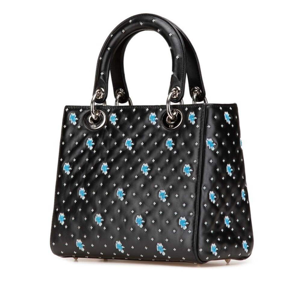 Christian Dior Dior Embroidered Flower Handbag/Shoulder Bag, 2-Way, Black/Blu... - Picture 2 of 12